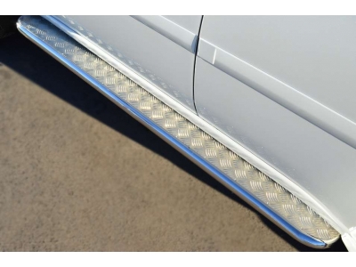 Пороги с площадкой алюминиевый лист 42 мм вариант 2 для Mitsubishi Pajero Sport № MPSL-0015812
