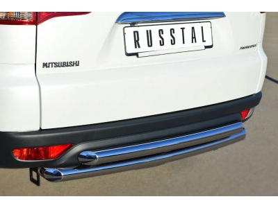 Защита заднего бампера двойная 63-63 мм РусСталь для Mitsubishi Pajero Sport 2013-2016
