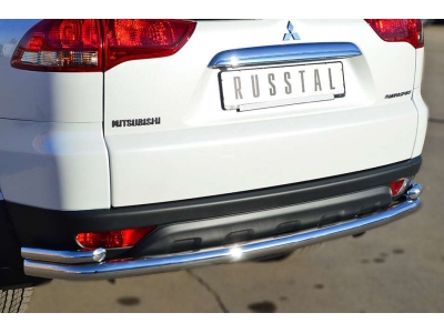 Защита заднего бампера двойная с уголками 63-42 мм РусСталь для Mitsubishi Pajero Sport 2013-2016