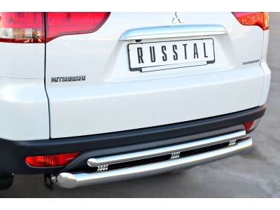Защита заднего бампера двойная 76-42 мм РусСталь для Mitsubishi Pajero Sport 2013-2016