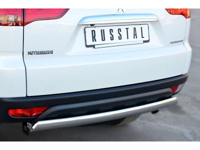Защита заднего бампера овальная 75х42 мм РусСталь для Mitsubishi Pajero Sport 2013-2016