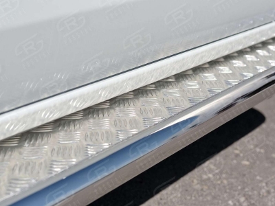Пороги с площадкой алюминиевый лист 42 мм вариант 2 РусСталь для Mitsubishi L200 2015-2021