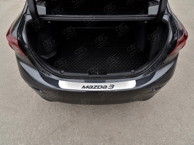 Накладка на задний бампер Russtal, шлифованная с логотипом для Mazda 3 № MZ3SN-003468