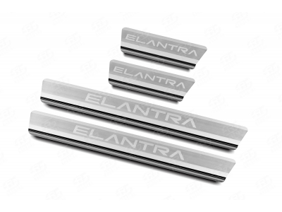 Накладки на пороги Russtal, шлифованные с логотипом для Hyundai Elantra № HYELAN20-03