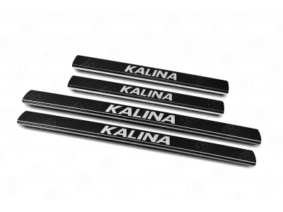 Накладки на пороги Russtal, карбон с логотипом для Lada Kalina № LAKALIN04-06