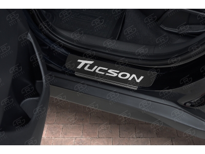 Накладки на пороги Russtal, карбон с логотипом для Hyundai Tucson 2015-2018