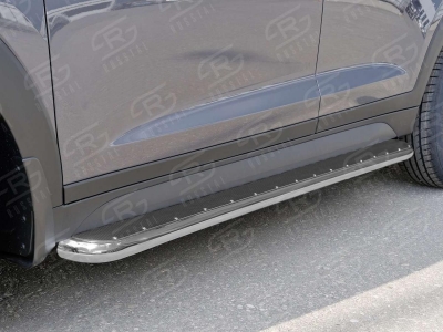 Пороги с площадкой нержавеющий лист 42 мм РусСталь для Nissan Pathfinder 2014-2021
