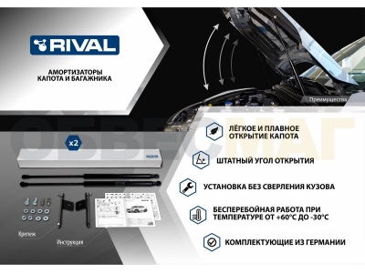 Упор капота Rival 2 шт для Chevrolet Aveo 2011-2015