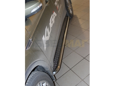 Пороги с площадкой алюминиевый лист 53 мм Технотек для Ford Kuga 2013-2021
