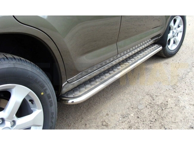 Пороги с площадкой алюминиевый лист 43 мм для Hyundai Santa Fe № HSF 3.1