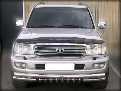 Защита передняя двойная 76-60 мм с защитой картера для Toyota Land Cruiser 100 1998-2007