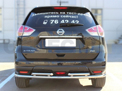 Защита заднего бампера двойная 53-53 мм с подгибами для Nissan X-Trail T32 2015-2018
