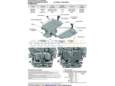 Защита топливного бака и редуктора Rival для 4WD для Mitsubishi ASX/Eclipse Cross/Outlander 2010-2021