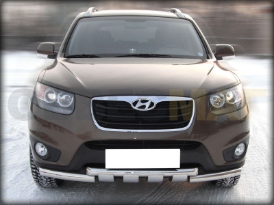 Защита переднего бампера 60 мм с накладками для Hyundai Santa Fe 2010-2012