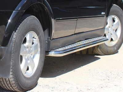 Пороги с площадкой алюминиевый лист 53 мм Технотек для Kia Sportage 2010-2015
