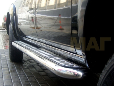 Пороги с площадкой алюминиевый лист 43 мм Технотек для Mazda BT-52 2006-2011