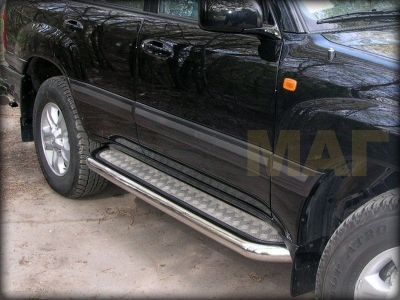 Пороги с площадкой алюминиевый лист 60 мм Технотек для Toyota Land Cruiser Prado 120 2002-2009