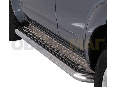 Пороги с площадкой алюминиевый лист 76 мм для CrewMax Технотек для Toyota Tundra 2014-2021
