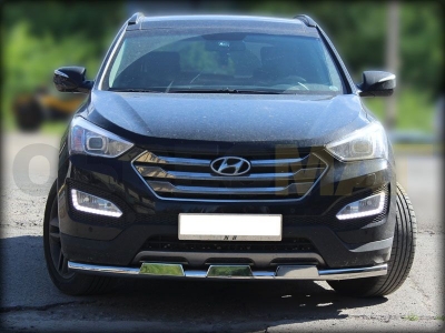 Защита переднего бампера 60 мм с накладками для Hyundai Santa Fe 2012-2016