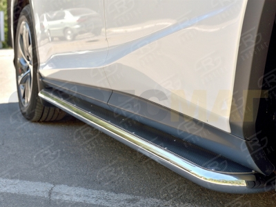 Пороги с площадкой нержавеющий лист 42 мм РусСталь для Lexus RX Long 2018-2021