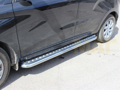 Пороги с площадкой алюминиевый лист 43 мм для Lada XRay № XR15_2.1