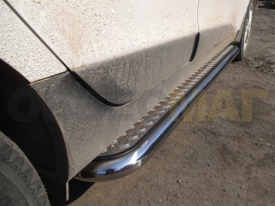 Пороги с площадкой алюминиевый лист 60 мм для Hyundai ix-35 № HIX35_5