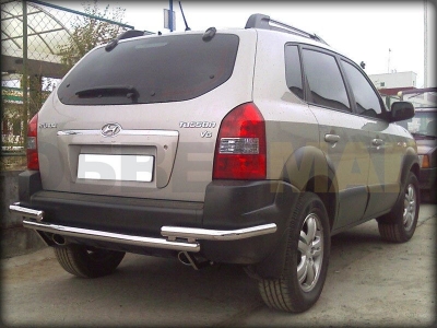 Защита заднего бампера двойная 53-53 мм с углами для Hyundai Tucson 2004-2010