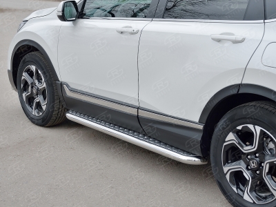 Пороги с площадкой алюминиевый лист 63 мм вариант 1 РусСталь для Honda CR-V 2017-2021