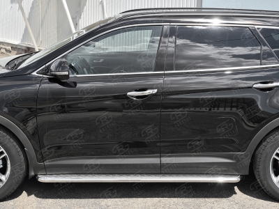 Пороги с площадкой алюминиевый лист 42 мм вариант 1 РусСталь для Hyundai Santa Fe Grand 2016-2021