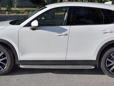 Пороги с площадкой алюминиевый лист 63 мм вариант 1 РусСталь для Mazda CX-5 2017-2021