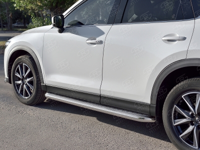 Пороги с площадкой алюминиевый лист 63 мм вариант 2 РусСталь для Mazda CX-5 2017-2021