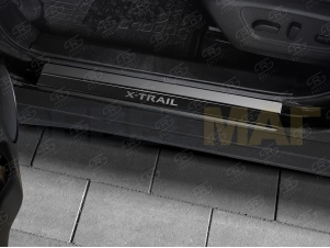 Накладки на пороги Russtal карбон с надписью для Nissan X-Trail № NIXTR15-06