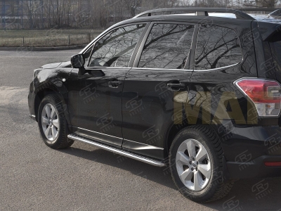 Пороги с площадкой алюминиевый лист 42 мм вариант 2 для Subaru Forester 2016-2018