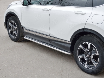 Пороги с площадкой алюминиевый лист 42 мм вариант 1 РусСталь для Honda CR-V 2017-2021