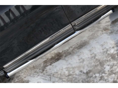 Пороги труба с накладками 76 мм вариант 2 РусСталь для Nissan Pathfinder 2014-2021