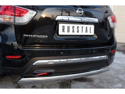 Защита заднего бампера овальная 75х42 мм РусСталь для Nissan Pathfinder 2014-2021