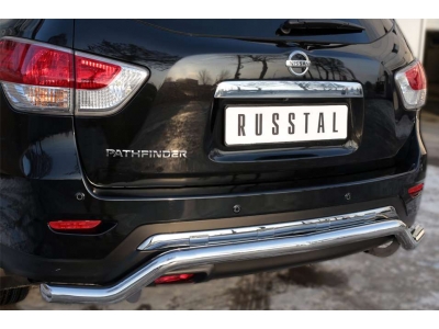 Защита заднего бампера 63 мм волна РусСталь для Nissan Pathfinder 2014-2021