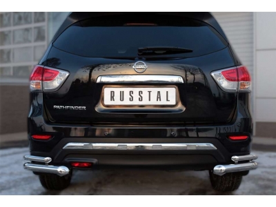 Защита задняя двойные уголки 63-42 мм РусСталь для Nissan Pathfinder 2014-2021