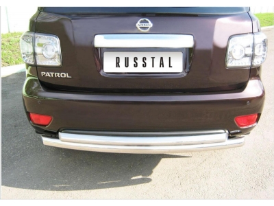 Защита заднего бампера двойная 76-76 мм РусСталь для Nissan Patrol 2010-2013