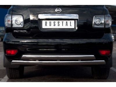 Защита заднего бампера овальная двойная 75х42 мм РусСталь для Nissan Patrol 2010-2013