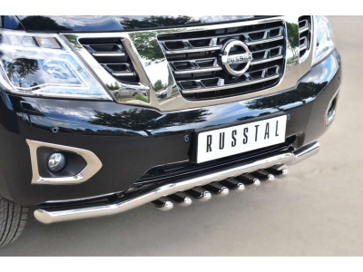 Защита передняя двойная с зубами 63-42 мм РусСталь для Nissan Patrol 2014-2021