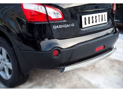 Защита заднего бампера овальная 75х42 мм РусСталь для Nissan Qashqai+2 2010-2014