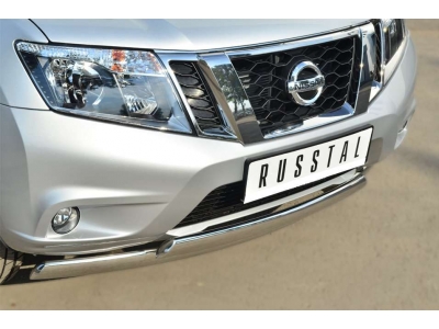 Защита передняя овальная двойная 75х42 мм РусСталь для Nissan Terrano 2014-2021