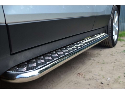Пороги с площадкой алюминиевый лист 42 ммвариант 2 РусСталь для Opel Mokka 2012-2021