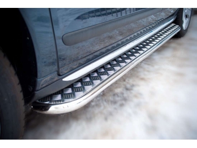 Пороги с площадкой алюминиевый лист 42 мм РусСталь для Peugeot 3008 2009-2014