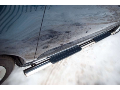 Пороги труба овальная с накладками 75х42 мм РусСталь для Peugeot 3008 2009-2014