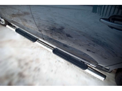 Пороги труба овальная с накладками 75х42 мм РусСталь для Peugeot 3008 2009-2014