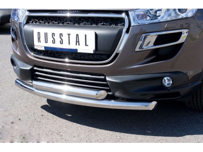 Защита передняя двойная 63-63 мм РусСталь для Peugeot 4008 2013-2017