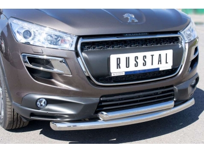 Защита передняя двойная 63-63 мм РусСталь для Peugeot 4008 2013-2017