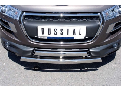 Защита передняя двойная 75х42 мм РусСталь для Peugeot 4008 2013-2017